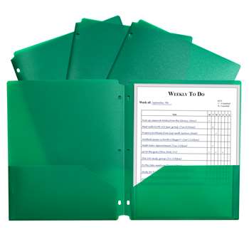 2 Pocket Poly Portfolio Green with 3 Hole Punch, CLI33933