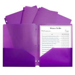 2 Pocket Poly Portfolio Purple with 3 Hole Punch, CLI33939