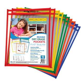 Reusable 10Pk 9X12 Dry Erase Pockets Assorted Primary By C-Line