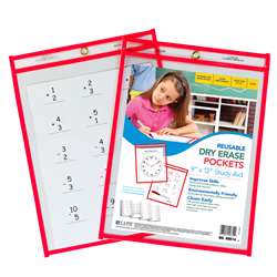 Reusable 9X12 Dry Erase Pockets Red Neon By C-Line