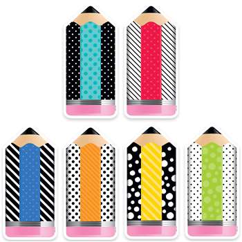 6&quot; Striped/Spotted Pencils Cutouts Bold Bright De, CTP3283