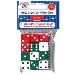 Red Green & White Dot Dice 12/Pk, CTU7367