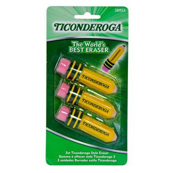 Ticonderoga 3Pk Pencil Shaped Erasers, DIX38953