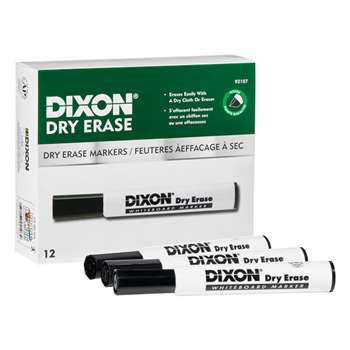 Dry Erase Mrkrs Wedge Tip Blck 12Pk, DIX92107