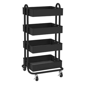 4-Tier Utility Rolling Cart Black, ELR20702BK