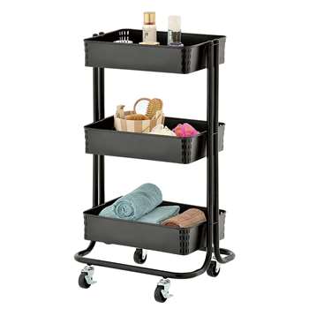 3-Tier Metal Rolling Cart Black, ELR3043BK