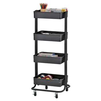 4-Tier Metal Rolling Cart Black, ELR3044BK