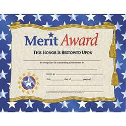 Certificates Merit Award 30/Pk W/ Stars 8.5 X 11 By Hayes School Publishing