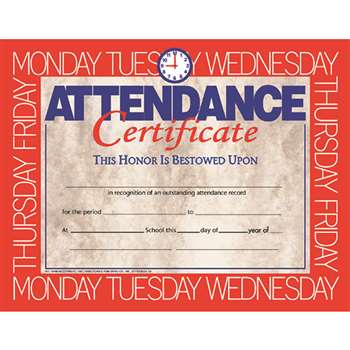 Certificates Attendance 30/Pk 8.5 X 11 By Hayes School Publishing