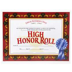 Certificates High Honor Roll 30/Pk Award 8.5 X 11 By Hayes School Publishing