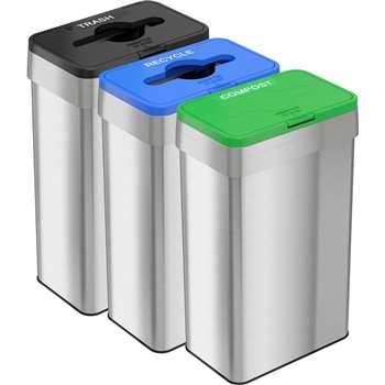 HLS Commercial 21-Gallon Trash/Recycle/Compost Can Set - HLCHLS21UOTTRIO