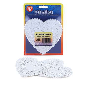 Doilies 4 White Hearts 100/Pk By Hygloss Products