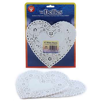 Doilies 6 White Hearts 100/Pk By Hygloss Products