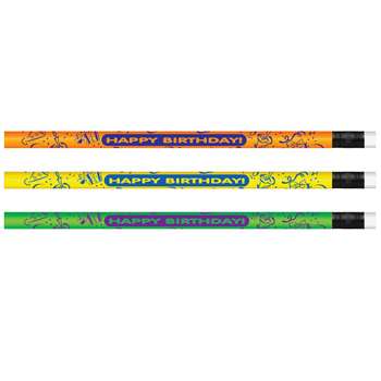 Pencils Neon Happy Birthday 12/Pk By Jr Moon Pencil