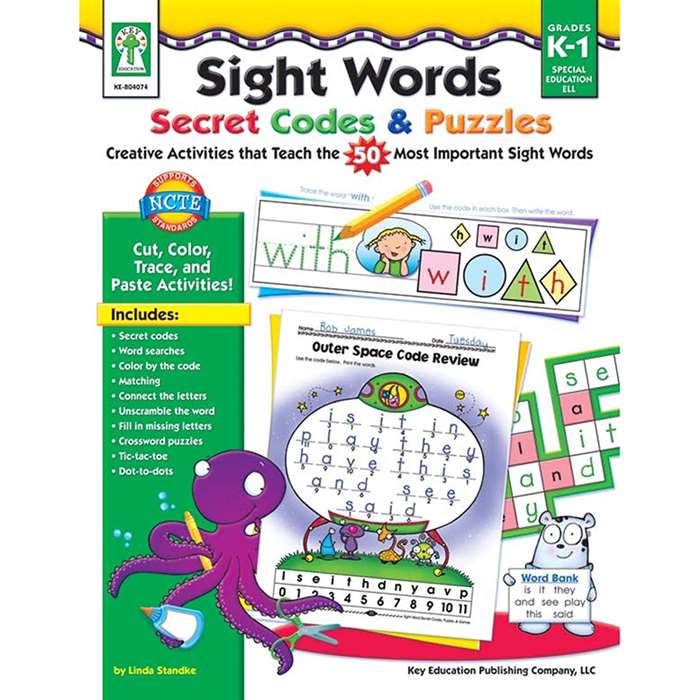 Sight Words Secret Codes & Puzzles Book Age 5+ By Carson Dellosa