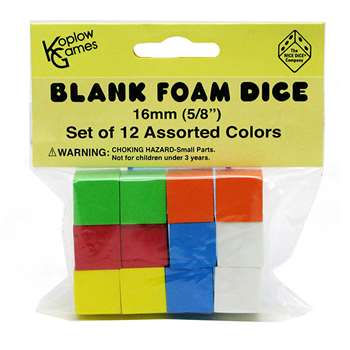 16Mm Foam Dice 12Pk Assorted Color Blank By Koplow Games