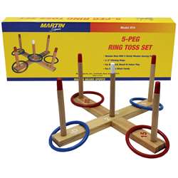 Ring Toss Game 5-Peg Base Wood Pegs 4 Plastic Rings By Dick Martin Sports