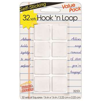 Hook N Loop 7/8&quot; Squares 32 Sets, MIL3253W