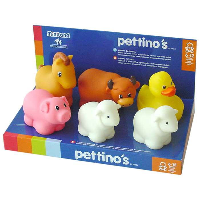 Pettinos Rubber Farm Animals 6 Pcs By Miniland Educational