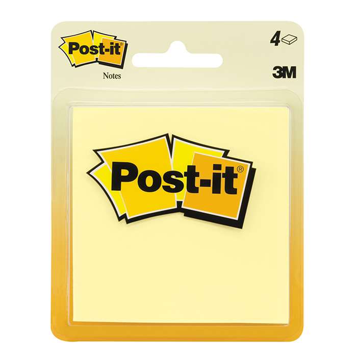 Post-It Notes Canary Yellow 4 Pads 50 Sheets Each By 3M