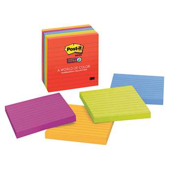 Post-It Notes Super Sticky 6 Pads Neon Fusion Colors 4 X 4 Lined By 3M