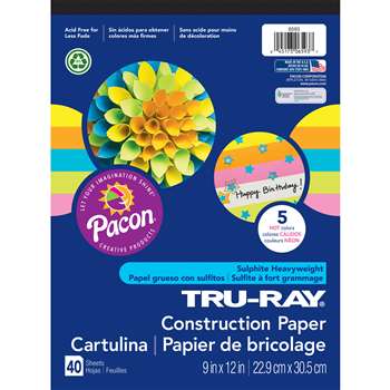 Construction Paper Pad 5 Hot Colors 40 Sheets, PAC6593