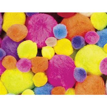 Pom Pons Hot Colors Assorted Sizes 100 Pieces, PACAC811202