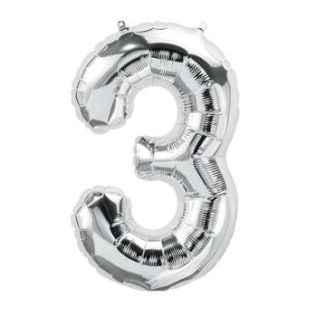 16&quot; Foil Balloon Silver Number 3, PBN59087