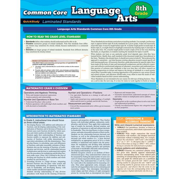 Common Core Language Arts Gr 8 Standards, QS-222767