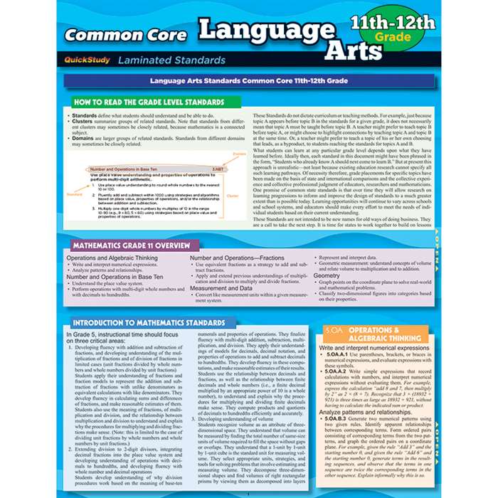 Common Core Language Arts Gr 11-12 Standards, QS-222798