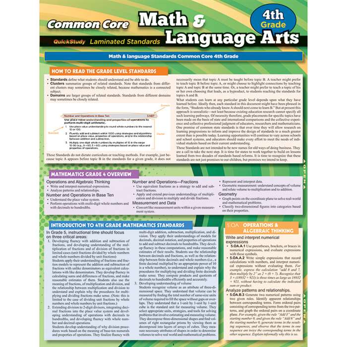 Common Core Gr 4 Math & Language Arts Standards, QS-222859