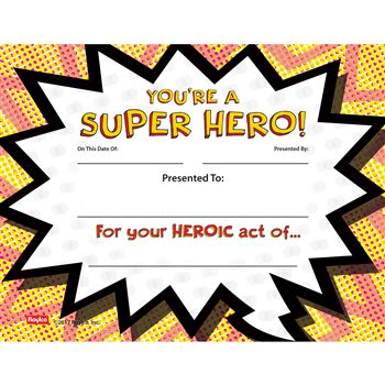 Super Hero Certificate, R-71000