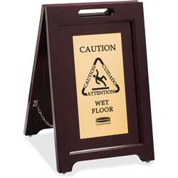 Rubbermaid Commercial Brass Plaque Wooden Caution Sign - RCP1867507