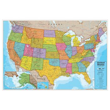 Usa 24X36&quot; Laminated Wall Map Blue Ocean, RWPWG11