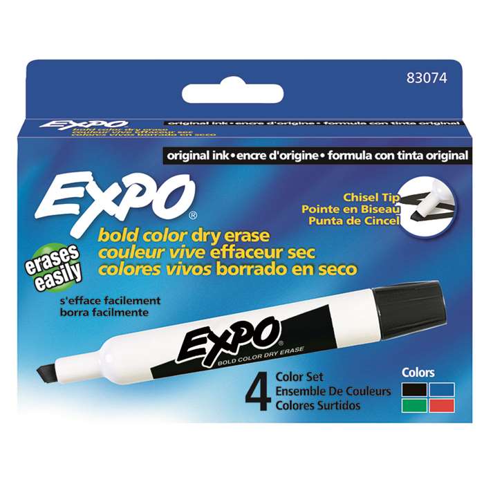 Marker Set Expo Dry Erase 4 Color Black Green Blue Red By Newell