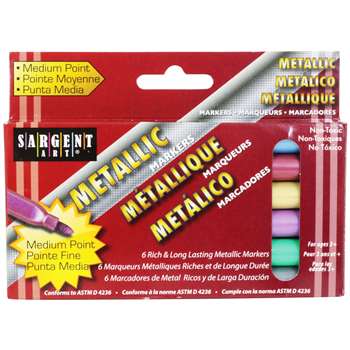 Liquid Metals Metallic 6 Ct Washable Markers By Sargent Art