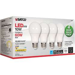 Satco 10W A19 LED 2700K Frosted Bulbs - SDNS28560