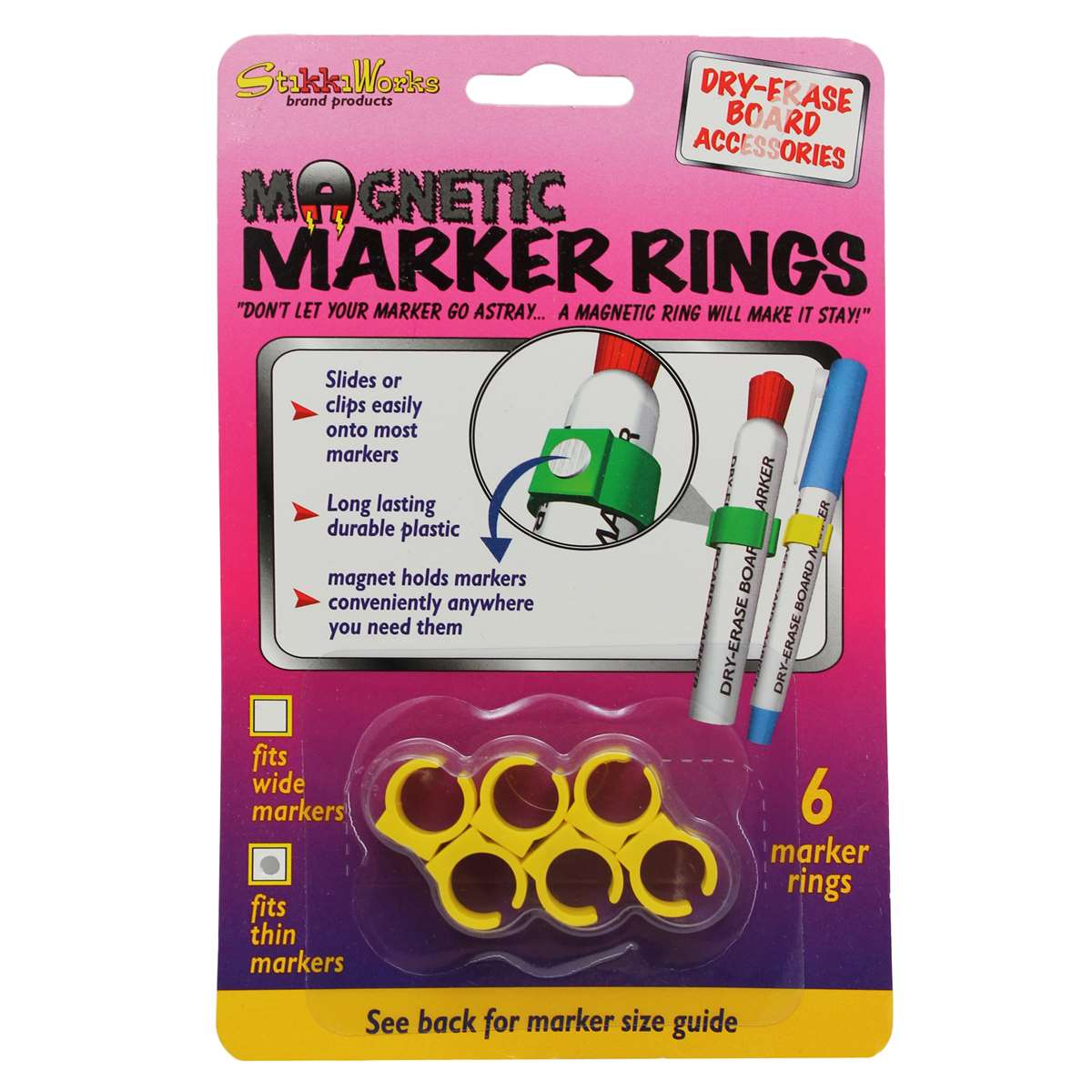Magnetic Marker Rings: Fits Thin Barrel Markers, 6 Pack by The Stikkiworks:  White Board Eraser & Accessories