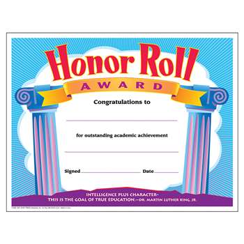 Certificate Honor Roll Award 30/Pk 8-1/2 X 11 By Trend Enterprises