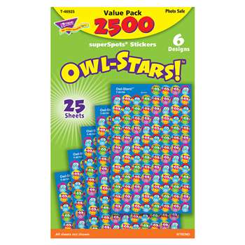 Owl Stars 2500Pk Super Spots Stickers By Trend Enterprises