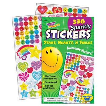 Sticker Pad Sparkly Stars Hearts & Smiles By Trend Enterprises