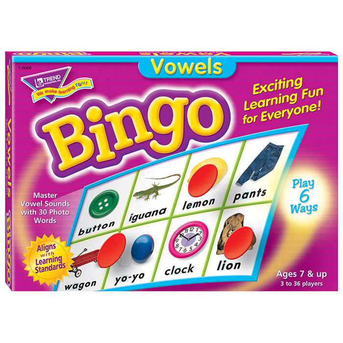 Bingo Vowels Ages 7 & Up By Trend Enterprises