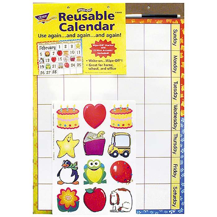 Wipe-Off Reusable Calendar 17X22 W/ Marker & 12 Mini Accent By Trend Enterprises