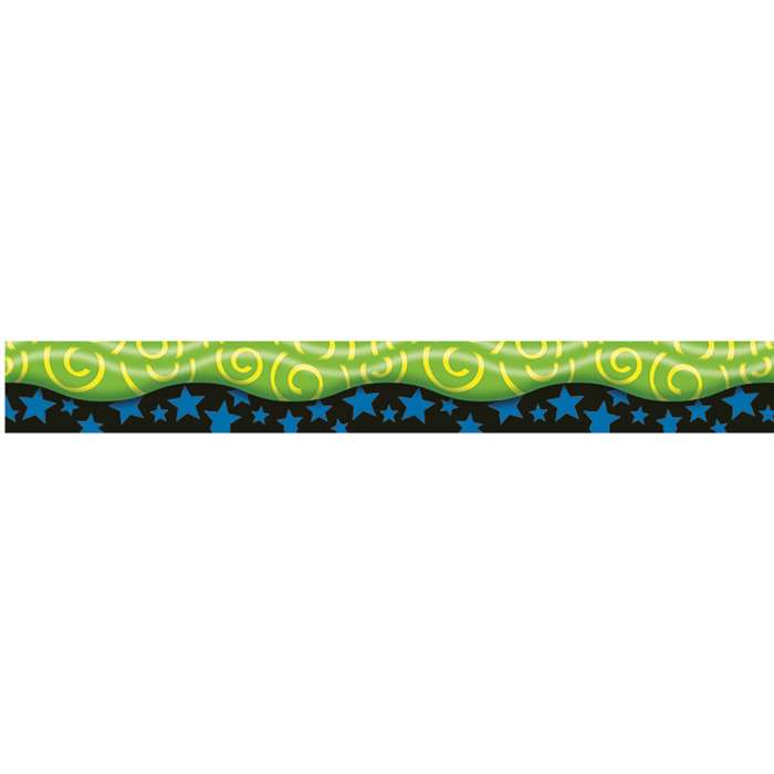 New Wave Swirls Yellow & Green 12Pk Trimmers Scalloped Edge 2.25X39 Tl By Trend Enterprises