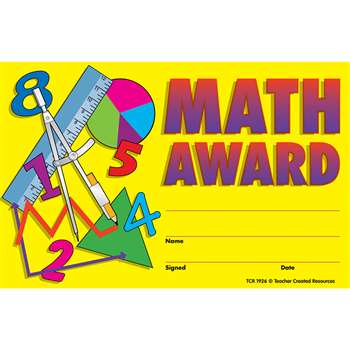 Math Awards 25Pk 8-1/2 X 5-1/2 By Teacher Created Resources