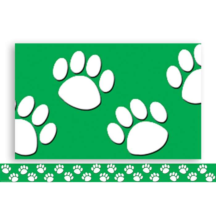 Green With White Paw Prints Straight Border Trim By Teacher Created Resources
