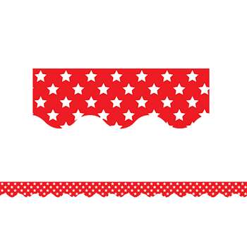 Red With White Stars Scalloped Border Trim, TCR5809