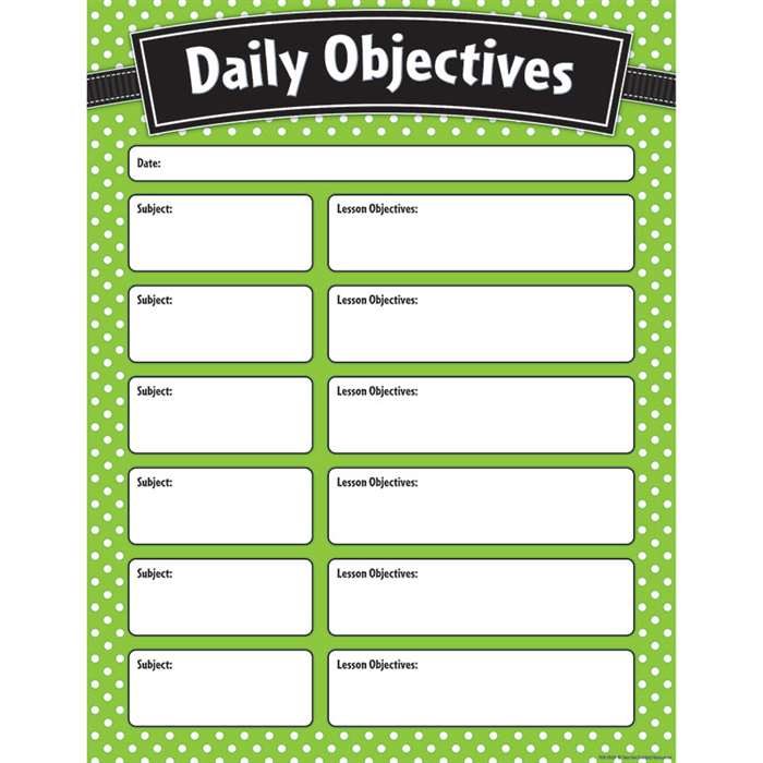 Lime Polka Dots Daily Objectives Chart, TCR7555