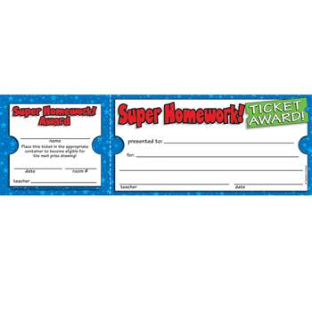 Super Homework Ticket Awards By Teachers Friend