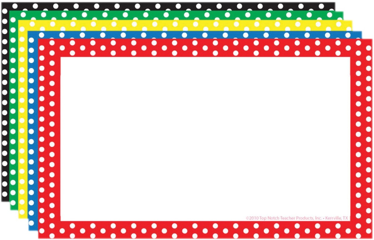 Border Index Cards 4X6 Polka Dot Blank by Top Notch Teacher Products: Index  Cards
